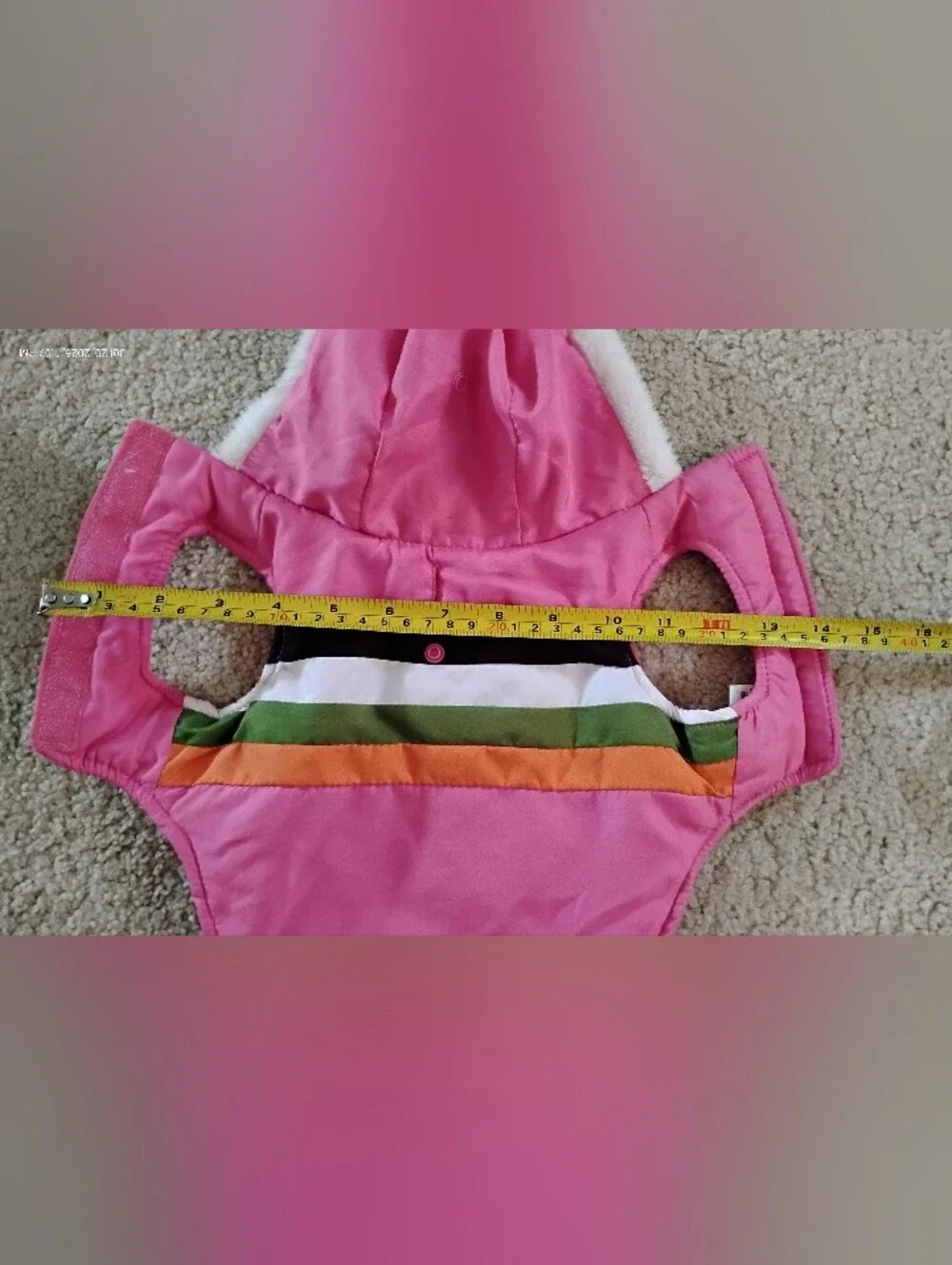 Brand New, Never Worn Pink Hooded Pet Jacket with Multicolor Stripe - Size XS